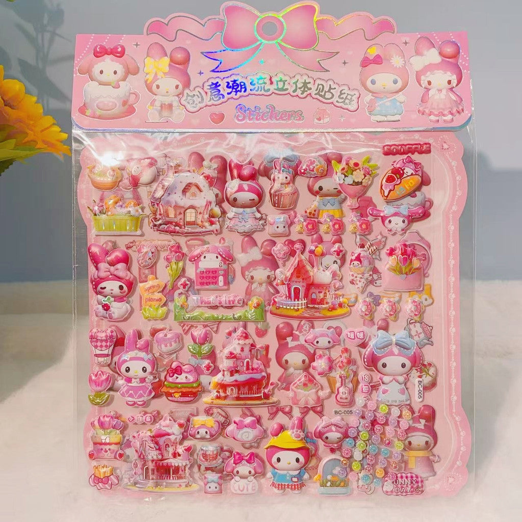 2 Sheets Sanrio Cartoon Stickers | 3D Puffy Decal for Kids & Students | DIY Journal Decoration | Pelekat 3D Kartun Sanrio 三丽鸥立体贴纸 儿童奖励 礼物