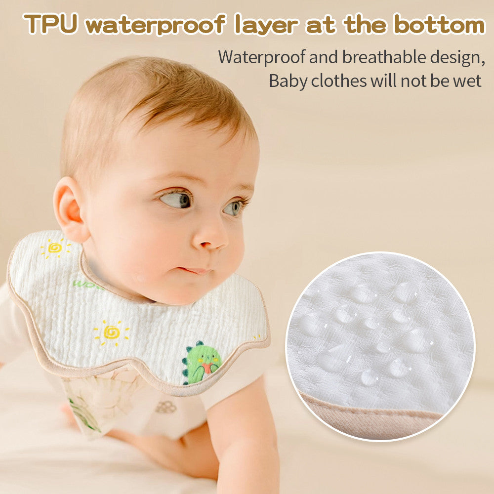 PURE COMFORT | 360° 旋转云感：绉布针织防水护颈围嘴 Baby Crepe & Knitted Bib · 360° Seamless Protection