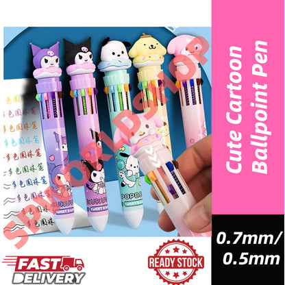 【READY STOCK】 Cute Cartoon Ballpoint Pen | Press Type Black & Blue Ink Gel Pen | Kawaii Stationery for Students 可爱卡通圆珠笔