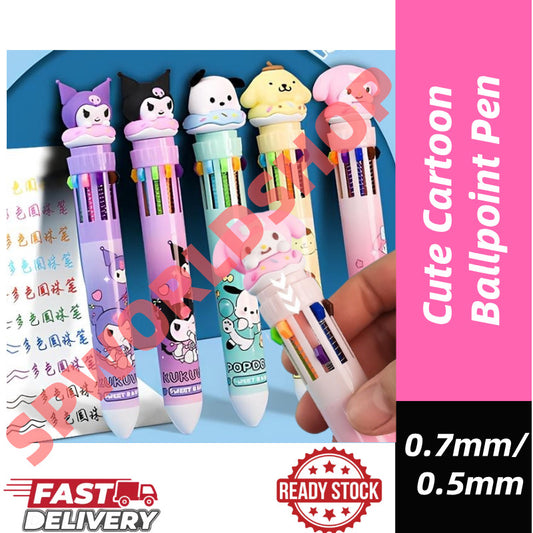 【READY STOCK】 Cute Cartoon Ballpoint Pen | Press Type Black & Blue Ink Gel Pen | Kawaii Stationery for Students 可爱卡通圆珠笔