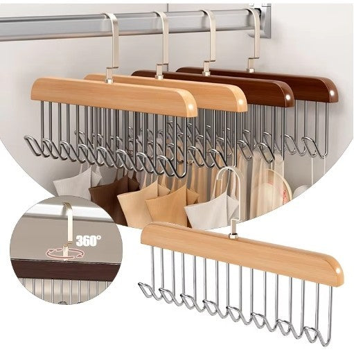 Multipurpose 1pc 8-Hook Wooden Hanging Rack For Bras, Scarves, Ties Storage, Dormitory Clothes Drying Rack-A972