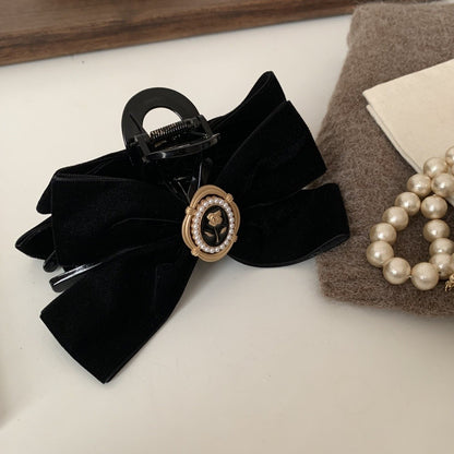 Retro Pearl Camellia Bow Hair Clips Fashion Metal Shark Clips Elegant Ponytail Headwear Hair Accessories-CSW1021