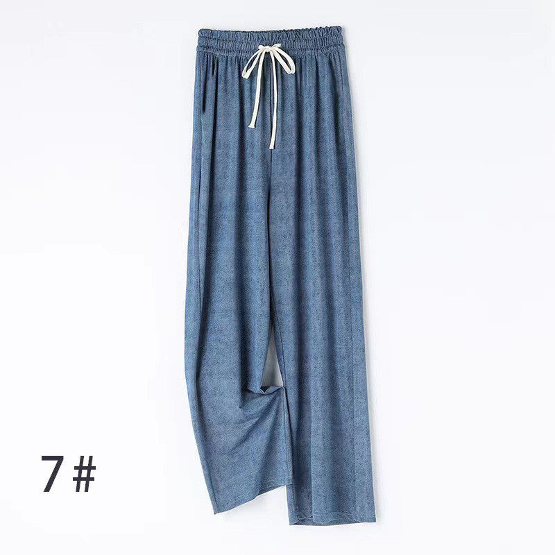 【FreeSize】Versatile Thin High-Waist Ice Silk Denim Straight-Leg Cool Pants Wide-Leg Loose Casual Pants J001