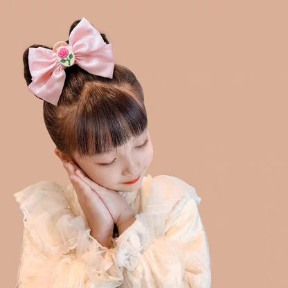 Pink Flower Hair Clip Bowknot Hairpin Ponytail Holder Cute Hairpin Hair Accessories-CSW58