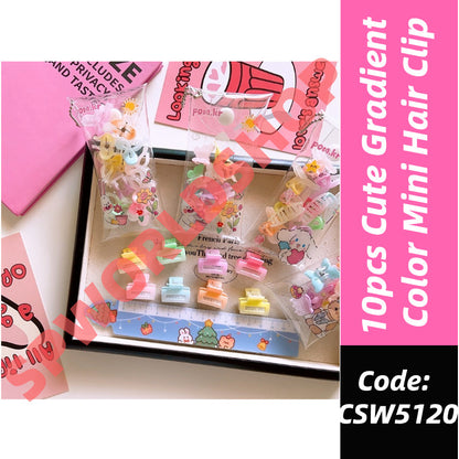 10pcs Cute Gradient Color Hair Clip, Girls' Simple Small Size Hair Clip Bag-CSW5120
