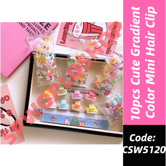 10pcs Cute Gradient Color Hair Clip, Girls' Simple Small Size Hair Clip Bag-CSW5120