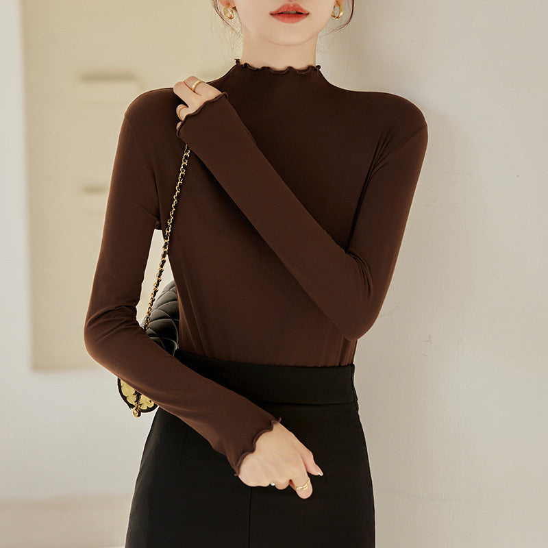 Women’s Mock Neck Inner Wear | Soft Modal Long Sleeve Top | Muslimah Inner Baju Perempuan E516 | Skin-Friendly Layering 莫代尔高领打底衫 丝滑透气 叠穿必备