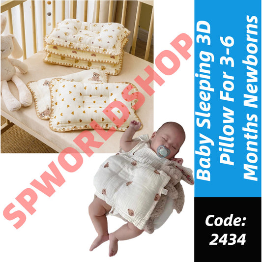 100% Cotton Baby Sleeping Pillow 3-6 Months Soft Muslin and Breathable Baby Pillow 3D Pillow For Newborn Baby-2434