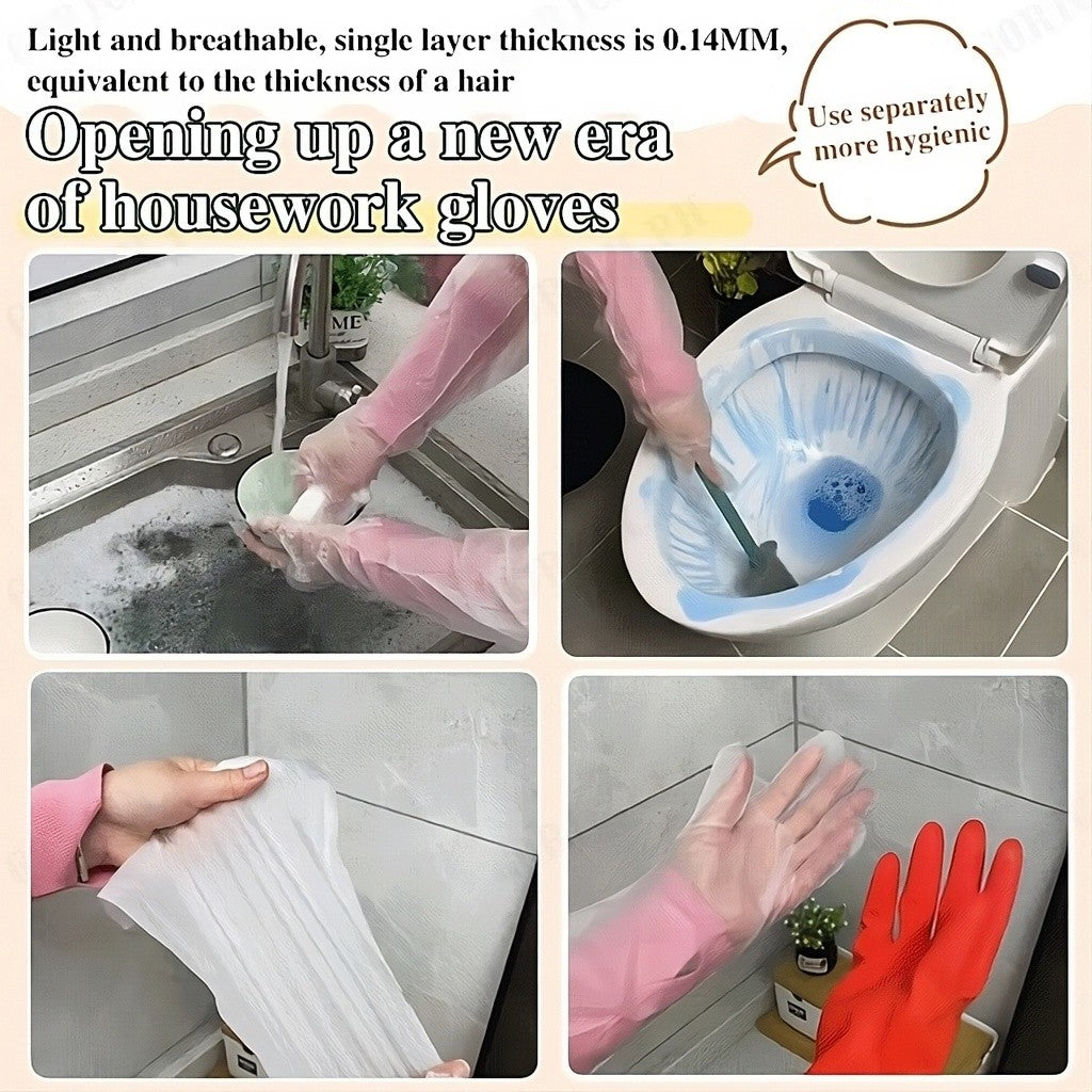 (READYSTOCK) 【New】 60cm Food-Grade Plastic Gloves | Elbow-Length | Waterproof & Durable |  食品级塑料手套 | 长款至手肘