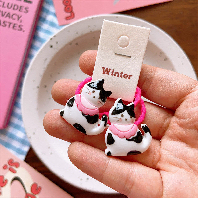 2pcs/set New Cute Resin Cartoon Cat wearing garland scarf Hair Rope Series-CSW9512