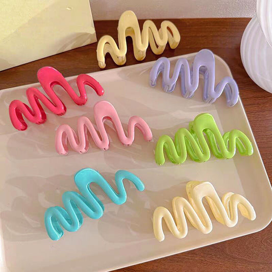 READY STOCK!!! INS Cream Dopamine Wavy Line Hair Clip | Women's Back of Head Shark Clip |  ZJ006 INS风多巴胺波浪线发夹