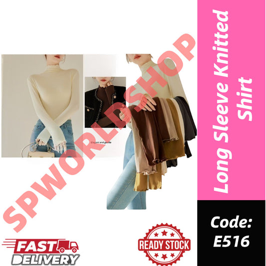 【READY STOCK】Women High Neck Inner Shirt | Long Sleeve Muslimah Top | Baju Perempuan Leher Tinggi | 高领长袖内搭上衣 E516