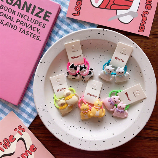 2pcs/set New Cute Resin Cartoon Cat wearing garland scarf Hair Rope Series-CSW9512