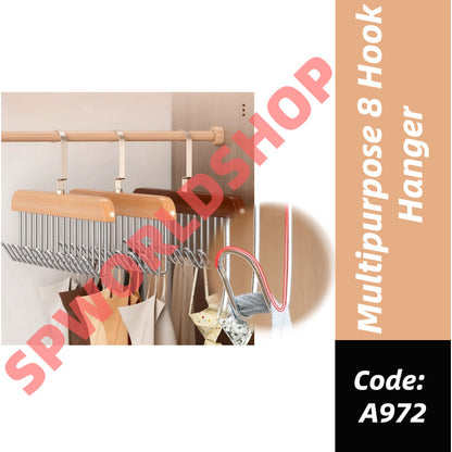 Multipurpose 1pc 8-Hook Wooden Hanging Rack For Bras, Scarves, Ties Storage, Dormitory Clothes Drying Rack-A972