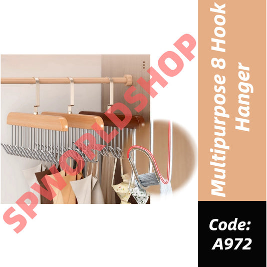Multipurpose 1pc 8-Hook Wooden Hanging Rack For Bras, Scarves, Ties Storage, Dormitory Clothes Drying Rack-A972