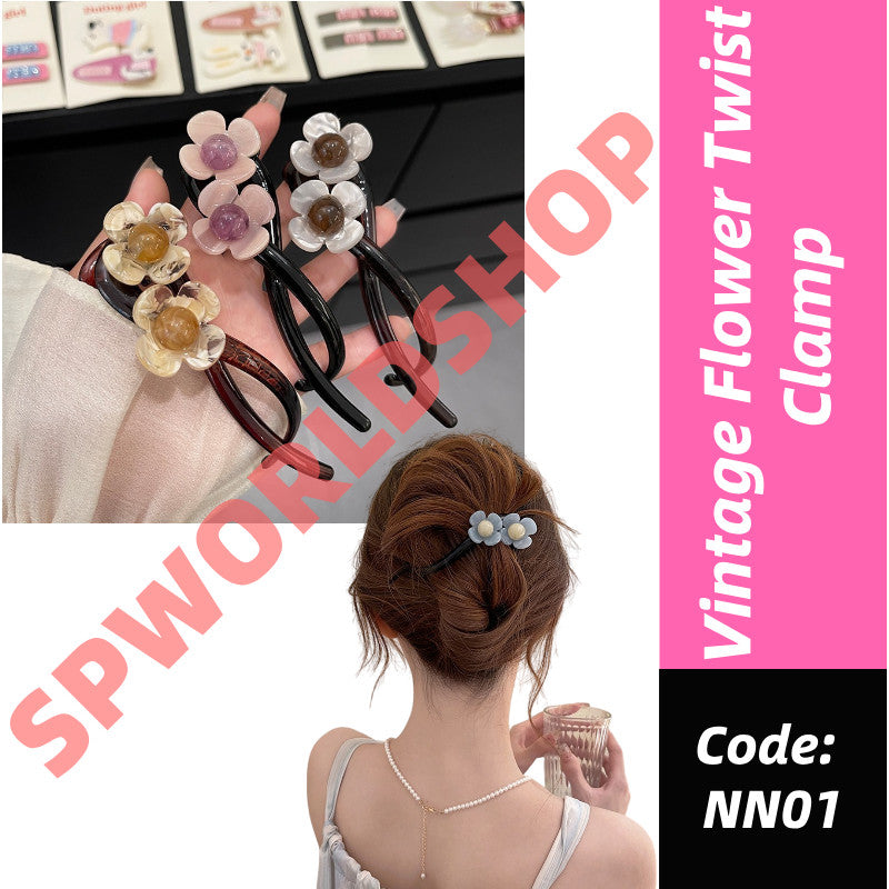 Vintage Flower Twist Clamp Handmade Flower Hair Barrettes Fashion Strong Hold Hairpin For Ponytail-NN01
