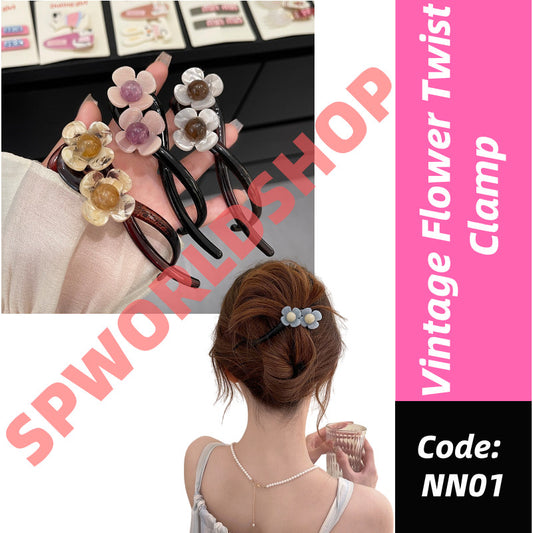 Vintage Flower Twist Clamp Handmade Flower Hair Barrettes Fashion Strong Hold Hairpin For Ponytail-NN01