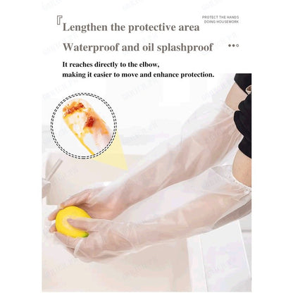 (READYSTOCK) 【New】 60cm Food-Grade Plastic Gloves | Elbow-Length | Waterproof & Durable |  食品级塑料手套 | 长款至手肘