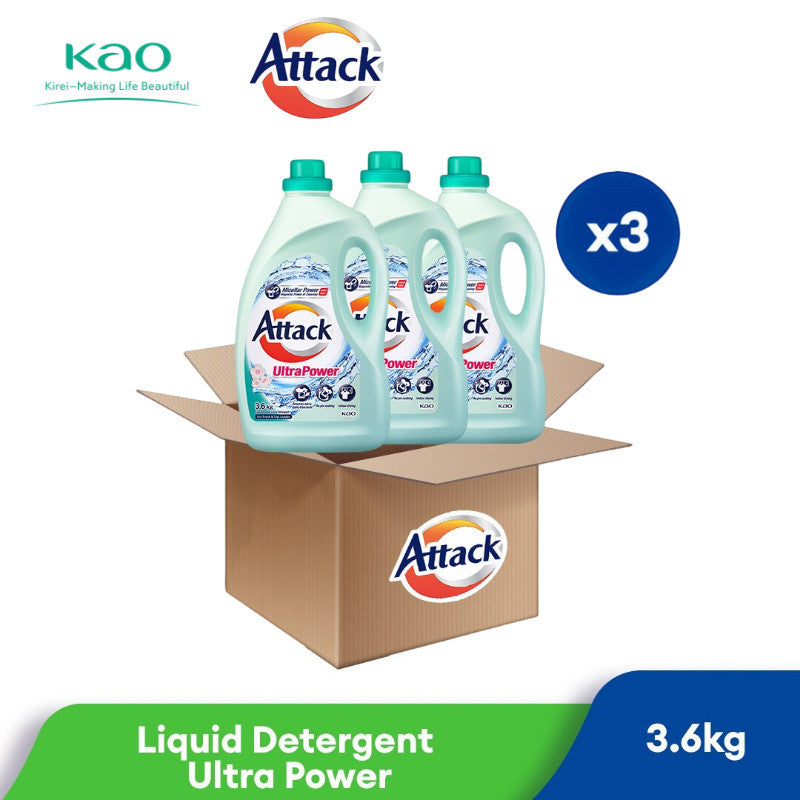[VALUE PACK] Kao Attack Liquid Laundry Detergent 3.6kg | 1 Box of 3 Bottles | Advanced Anti-Bacterial Formula | Sabun Basuh Baju Cecair Kao Attack 花王强力去渍洗衣液 超值家庭装 洁净如新