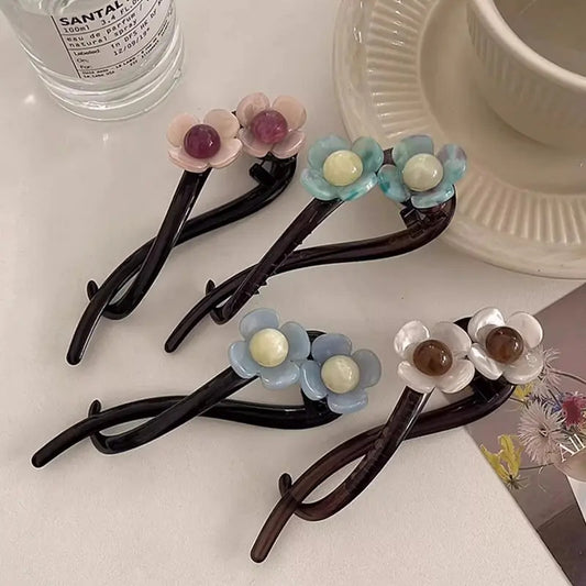 Vintage Flower Twist Clamp Handmade Flower Hair Barrettes Fashion Strong Hold Hairpin For Ponytail-NN01