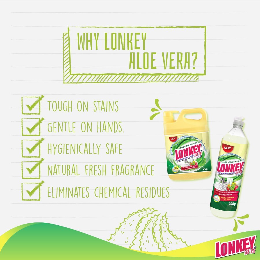 【READY STOCK】Lonkey Dishwashing Liquid 900g Aloe Vera/Aco Vinegar/Anti-Bacterial
