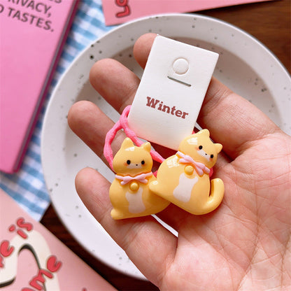 2pcs/set New Cute Resin Cartoon Cat wearing garland scarf Hair Rope Series-CSW9512