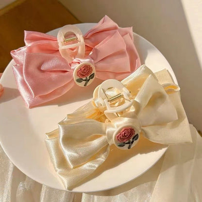 Pink Flower Hair Clip Bowknot Hairpin Ponytail Holder Cute Hairpin Hair Accessories-CSW58