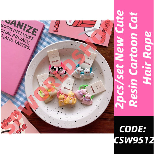2pcs/set New Cute Resin Cartoon Cat wearing garland scarf Hair Rope Series-CSW9512