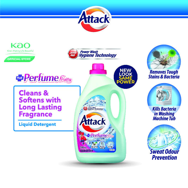 【READY STOCK】KAO ATTACK Liquid Detergent - 3.6kg (Ultra Power/Perfume Floral/Colour/Perfume Fruity/Softener)