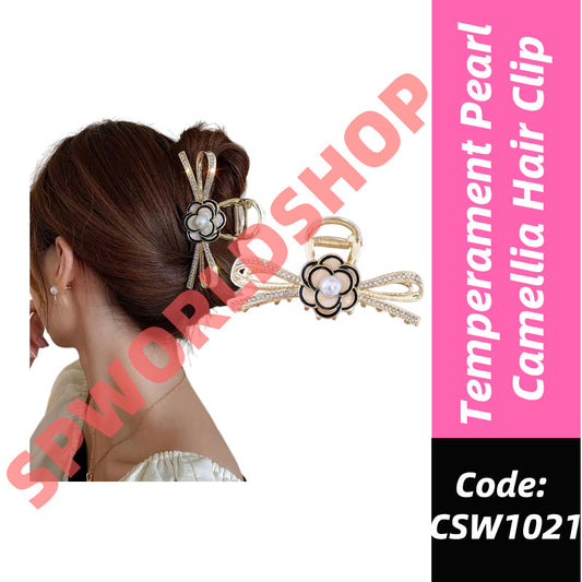 Retro Pearl Camellia Bow Hair Clips Fashion Metal Shark Clips Elegant Ponytail Headwear Hair Accessories-CSW1021
