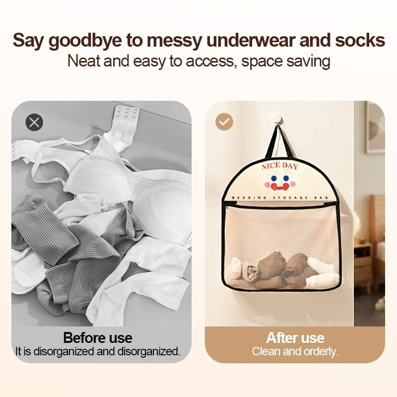 【READY STOCK】Hanging Mesh Storage Bag | Single-Layer Closet Organizer | Dustproof Underwear Bra Socks Storage 悬挂式收纳网兜 C1