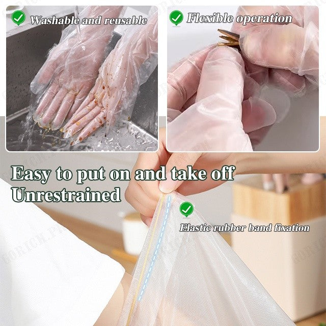 (READYSTOCK) 【New】 60cm Food-Grade Plastic Gloves | Elbow-Length | Waterproof & Durable |  食品级塑料手套 | 长款至手肘