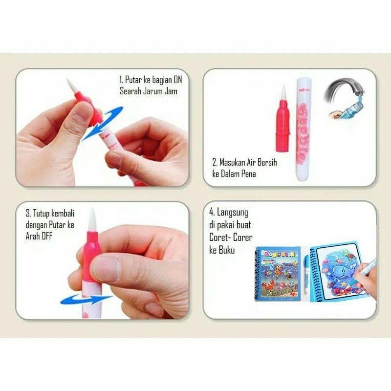 Magic Water Coloring Book (HB1002) | Non-Toxic Drawing Pad for Toddlers | Reusable Painting Book with Pen | Buku Mewarna Air 无毒魔法水画册 清水涂鸦 重复使用