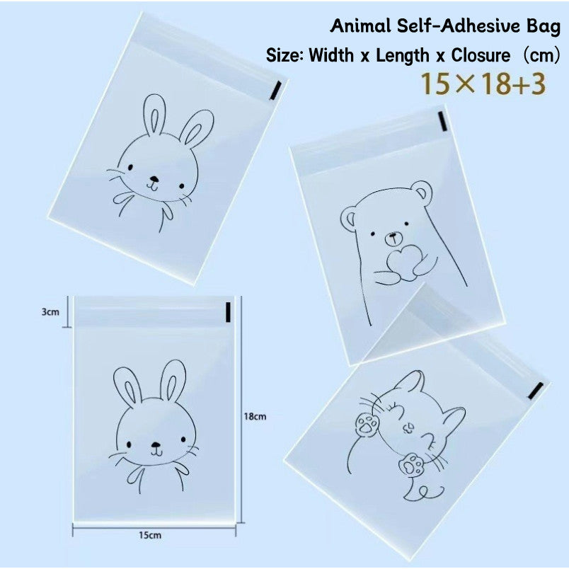 Cute Cartoon Transparent Self-adhesive Bread Bag Oil-proof Large Capacity Portable Bread Treat Bags-15180PP