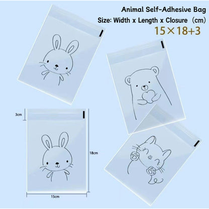 Cute Cartoon Transparent Self-adhesive Bread Bag Oil-proof Large Capacity Portable Bread Treat Bags-15180PP