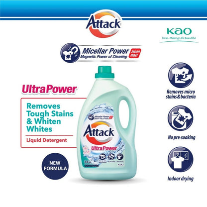 【READY STOCK】KAO ATTACK Liquid Detergent - 3.6kg (Ultra Power/Perfume Floral/Colour/Perfume Fruity/Softener)