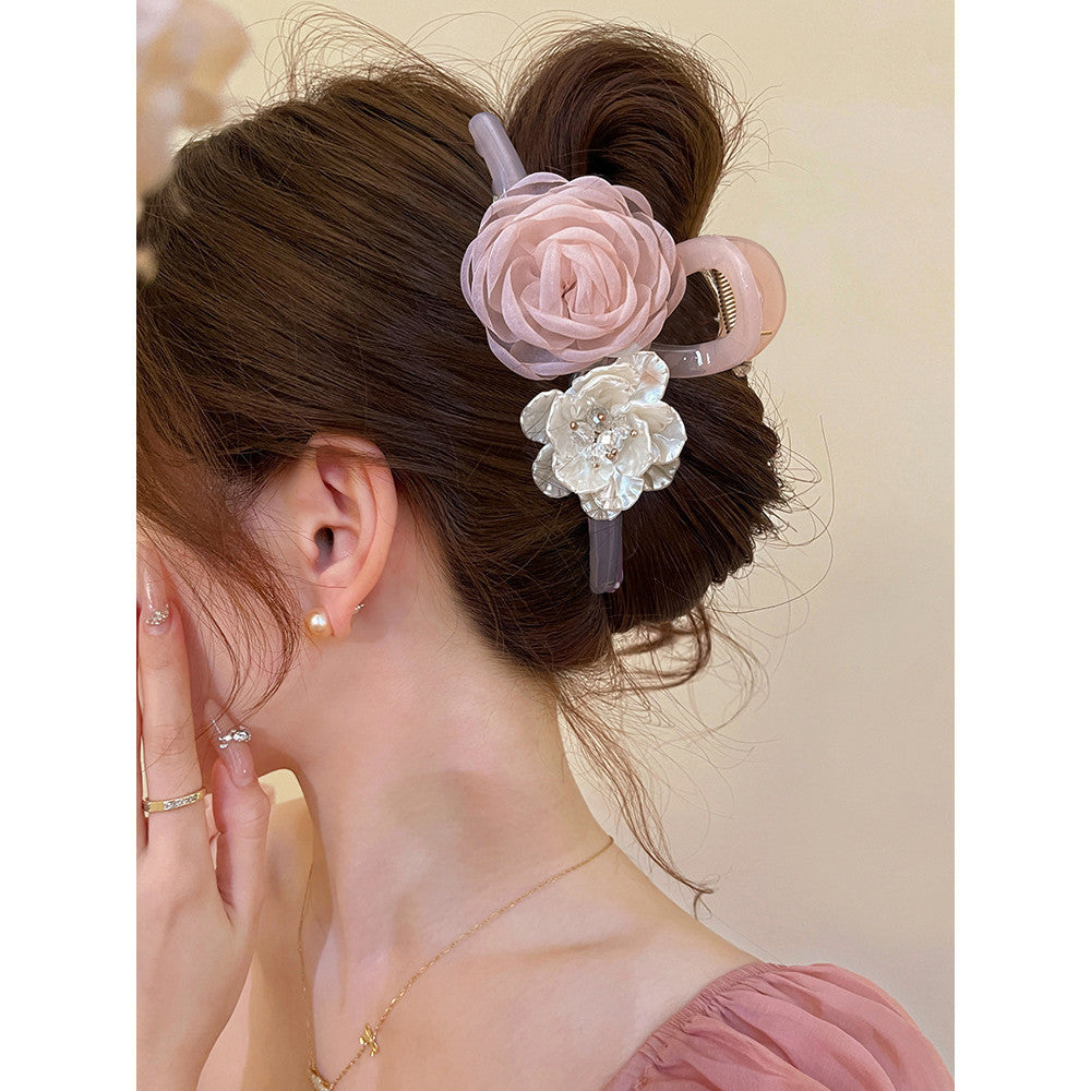 Sweet Jelly-Colored Floral Hair Claw | Stylish & Versatile Shark Clip for Women | Perfect for  Updos - ZJ082 时尚百搭女士鲨鱼夹