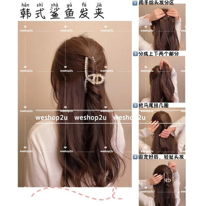 READY STOCK!!!Korean Pearl Hair Clip Hair Pin Hair Accessories Hairpin Hairclip 900 韩国网红ins珍珠发夹抓夹头发夹子后脑勺鲨鱼夹日系边夹发抓