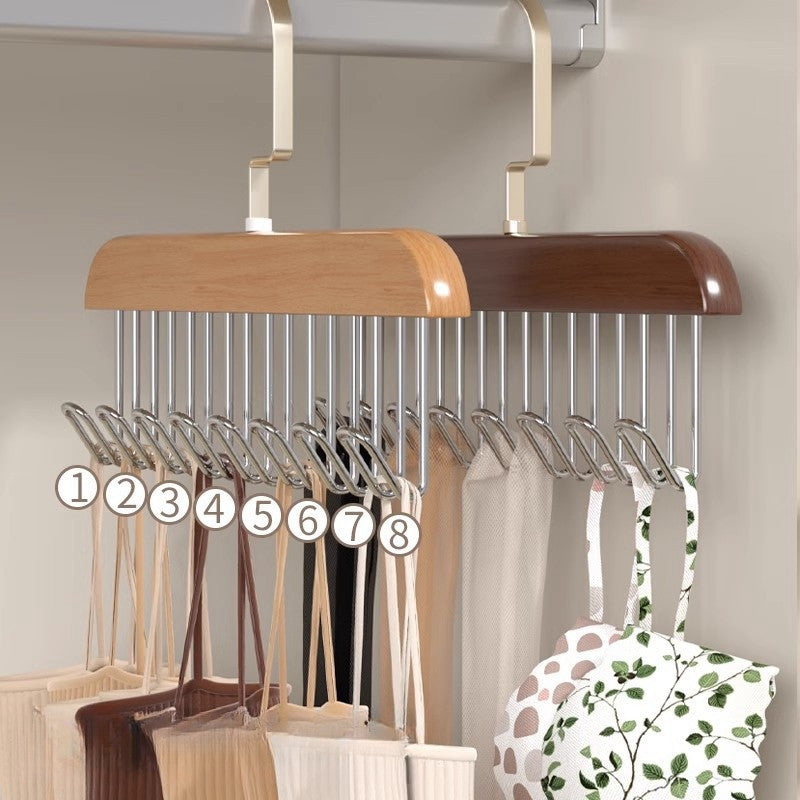Multipurpose 1pc 8-Hook Wooden Hanging Rack For Bras, Scarves, Ties Storage, Dormitory Clothes Drying Rack-A972