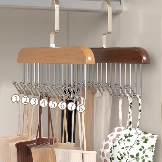 Multipurpose 1pc 8-Hook Wooden Hanging Rack For Bras, Scarves, Ties Storage, Dormitory Clothes Drying Rack-A972