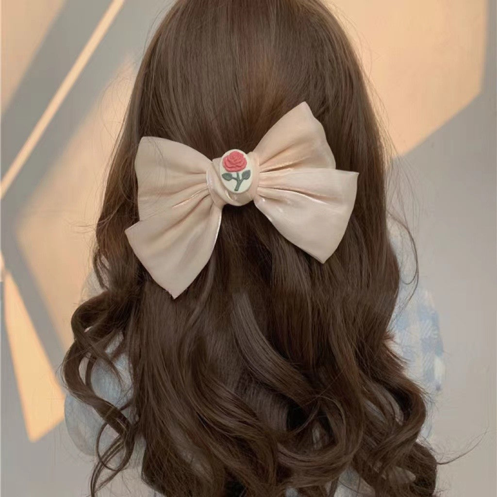 Pink Flower Hair Clip Bowknot Hairpin Ponytail Holder Cute Hairpin Hair Accessories-CSW58