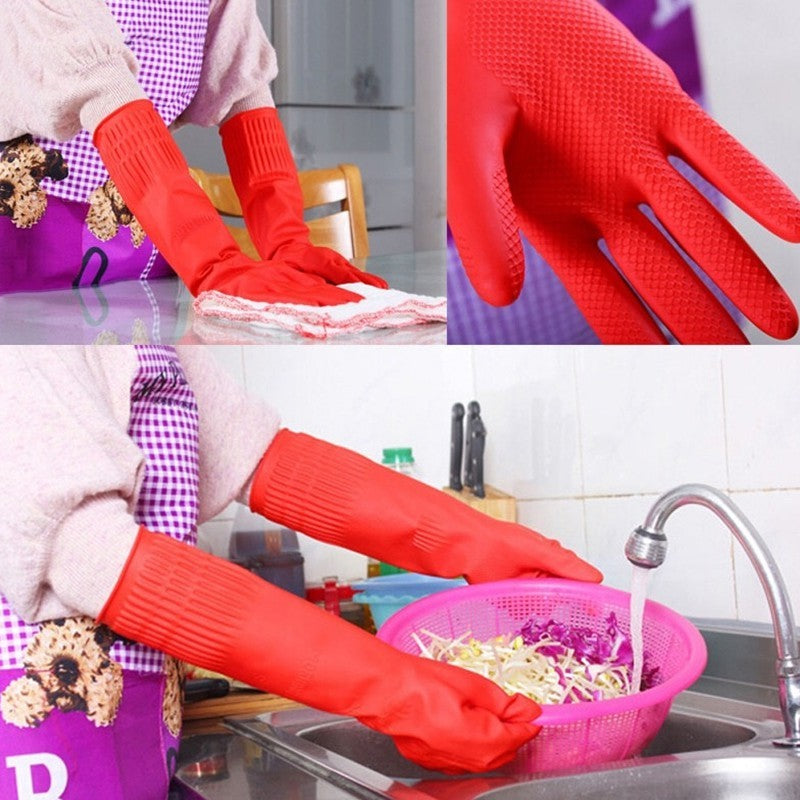 38cm Long Rubber Glove #8808 #L-Size #Rubber #Glove #Kitchen #Washing #Long-Arm #Rose #Korea #Red