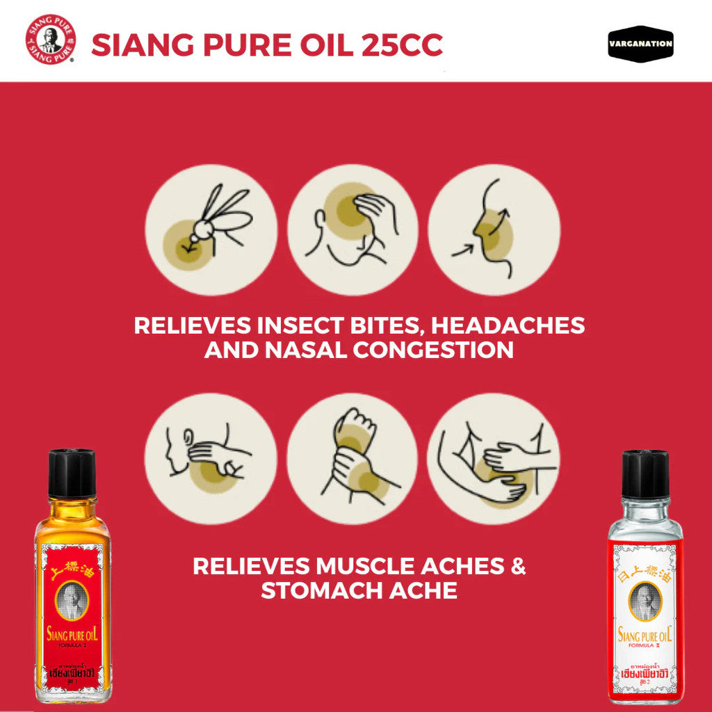 【READY STOCK】Siang Pure Oil Original Formula 1 (Red) / Formula 2 (White) | 25ml x 6Pcs