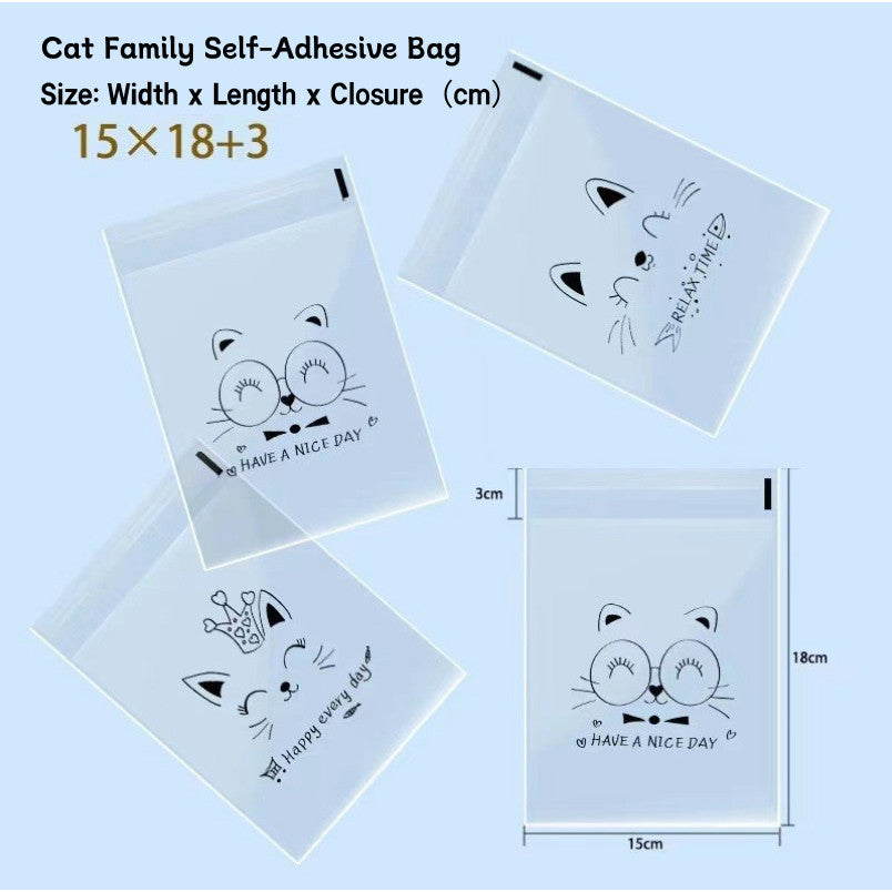 Cute Cartoon Transparent Self-adhesive Bread Bag Oil-proof Large Capacity Portable Bread Treat Bags-15180PP