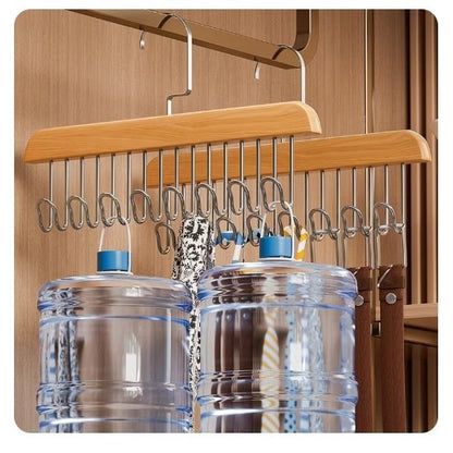 Multipurpose 1pc 8-Hook Wooden Hanging Rack For Bras, Scarves, Ties Storage, Dormitory Clothes Drying Rack-A972