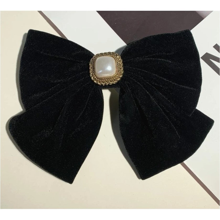 Retro Pearl Camellia Bow Hair Clips Fashion Metal Shark Clips Elegant Ponytail Headwear Hair Accessories-CSW1021
