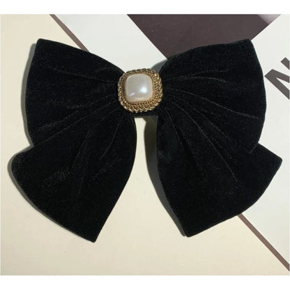 Retro Pearl Camellia Bow Hair Clips Fashion Metal Shark Clips Elegant Ponytail Headwear Hair Accessories-CSW1021