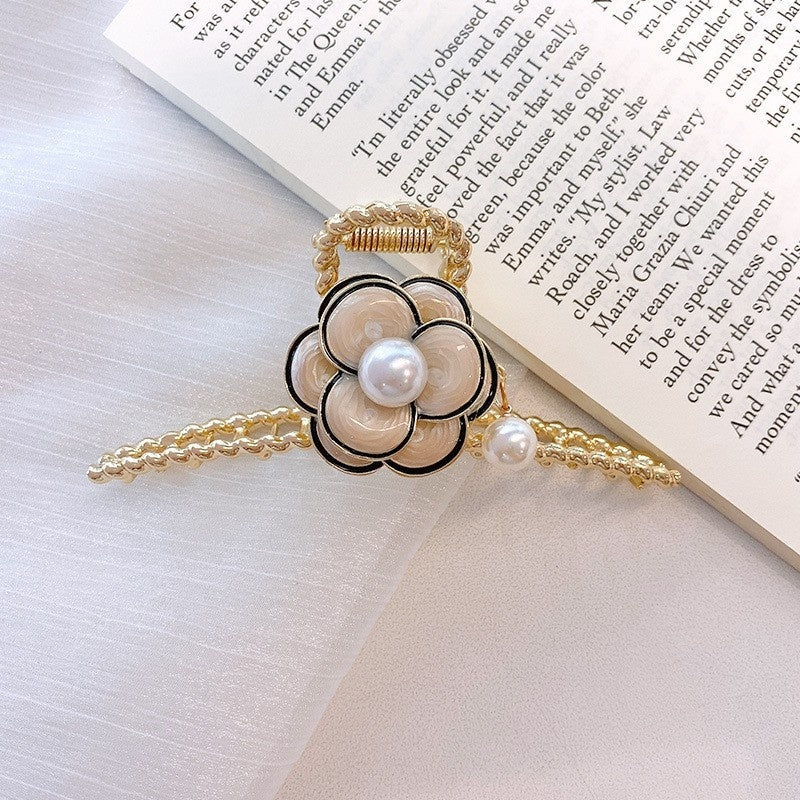 Retro Pearl Camellia Bow Hair Clips Fashion Metal Shark Clips Elegant Ponytail Headwear Hair Accessories-CSW1021