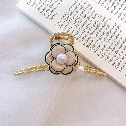 Retro Pearl Camellia Bow Hair Clips Fashion Metal Shark Clips Elegant Ponytail Headwear Hair Accessories-CSW1021