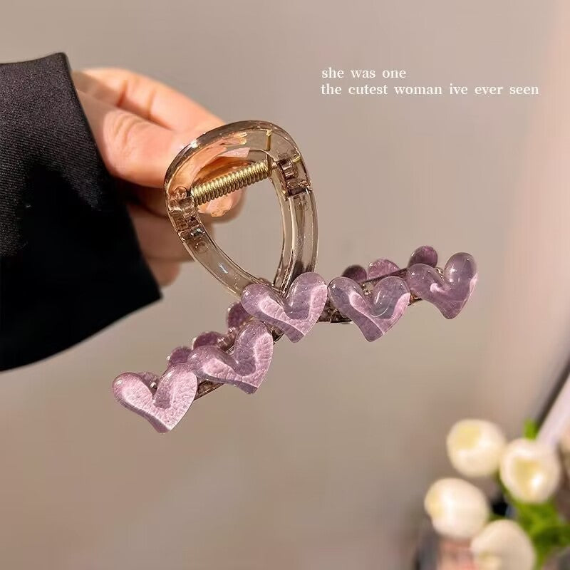 Vintage Jelly Love Scratch Clip | Large Heart-Shaped Crab Hair Claw | Fashionable  Headdress for Women - ZJ048 复古果冻爱心发夹